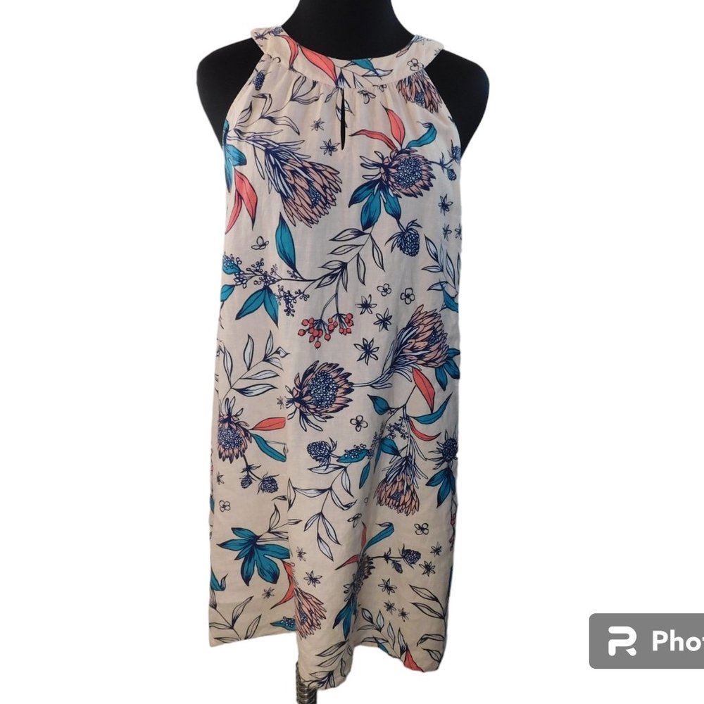 Rachel Ashwell 100% Linen Floral Dress Keyhole Halter Style Size Medium